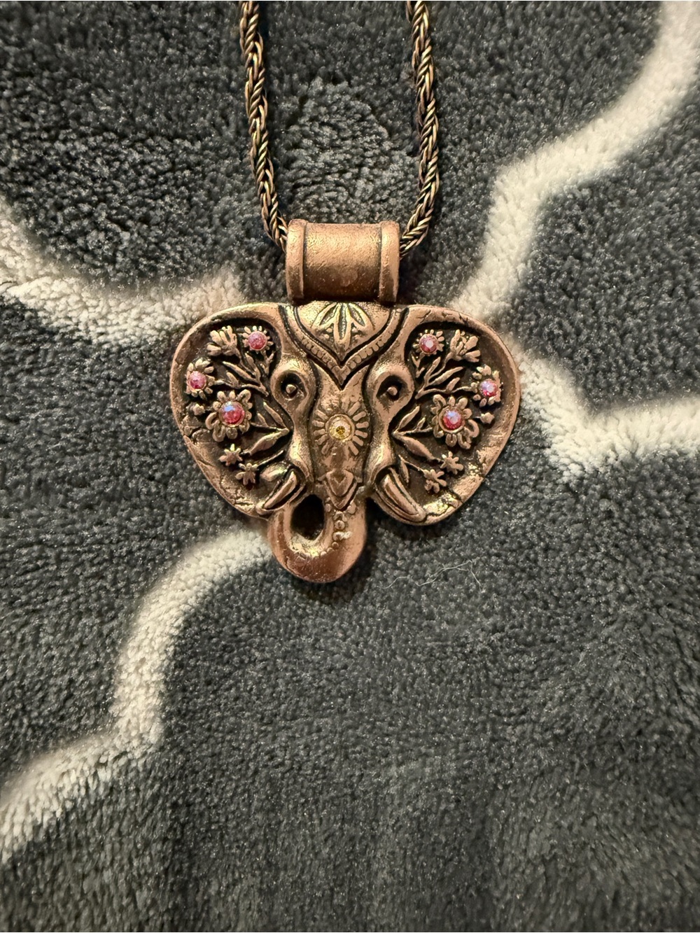 Alex and Ani Antique Gold Elephant Pendant Necklace with Pink Accents